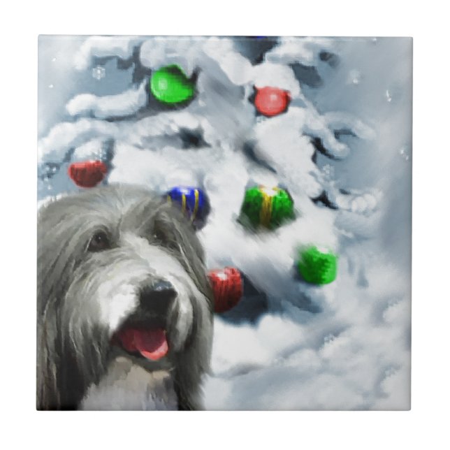 Bearded Collie Weihnachten Fliese (Vorderseite)