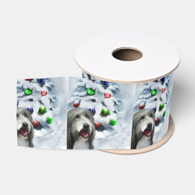 Bearded Collie Weihnachten Ripsband (Spule)