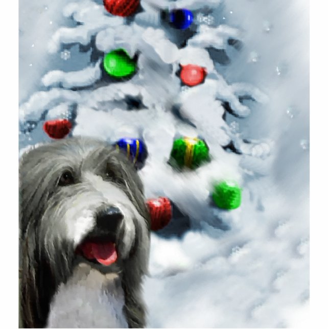 Bearded Collie Weihnachtsgeschenke Fotoskulptur Ornament (Vorne)