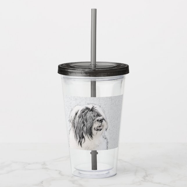 Bearded Collie Zeichnend - Niedliche Original Hund Acryltrinkbecher (Vorderseite)