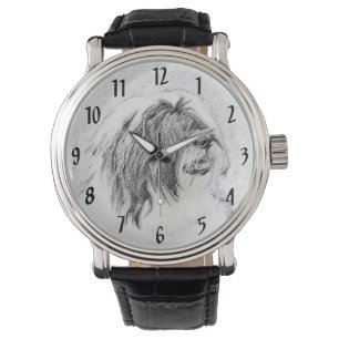 Bearded Collie Zeichnend - Niedliche Original Hund Armbanduhr