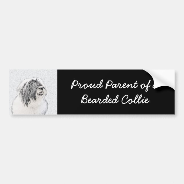 Bearded Collie Zeichnend - Niedliche Original Hund Autoaufkleber (Vorne)