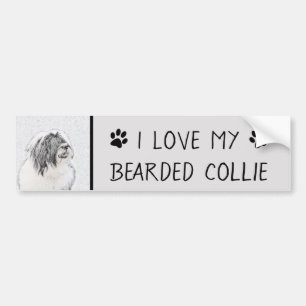 Bearded Collie Zeichnend - Niedliche Original Hund Autoaufkleber