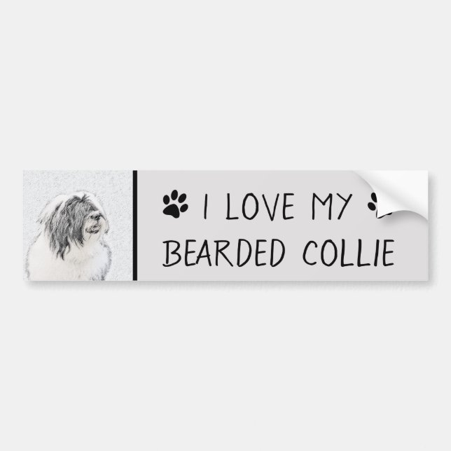 Bearded Collie Zeichnend - Niedliche Original Hund Autoaufkleber (Vorne)