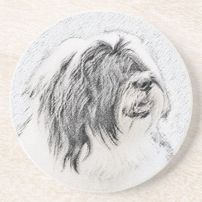 Bearded Collie Zeichnend - Niedliche Original Hund Getränkeuntersetzer (Vorne)