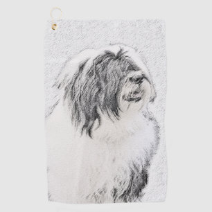 Bearded Collie Zeichnend - Niedliche Original Hund Golfhandtuch
