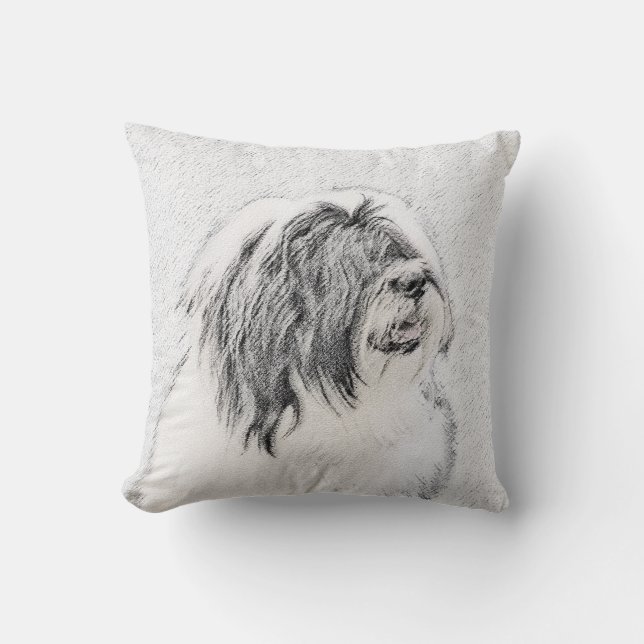 Bearded Collie Zeichnend - Niedliche Original Hund Kissen (Vorderseite)