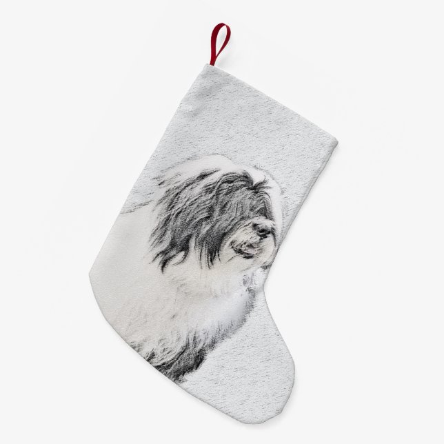 Bearded Collie Zeichnend - Niedliche Original Hund Kleiner Weihnachtsstrumpf (Vorderansicht (hängend))