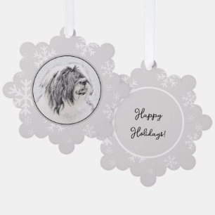 Bearded Collie Zeichnend - Niedliche Original Hund Ornament Karte
