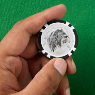 Bearded Collie Zeichnend - Niedliche Original Hund Pokerchips