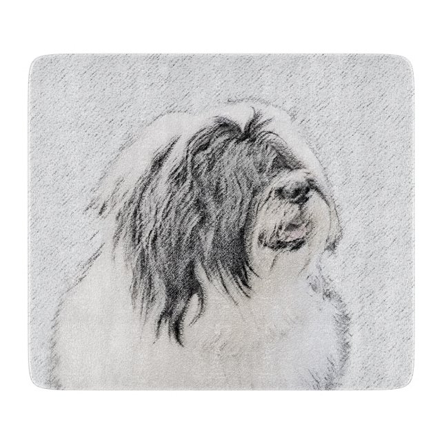 Bearded Collie Zeichnend - Niedliche Original Hund Schneidebrett (Vorderseite)