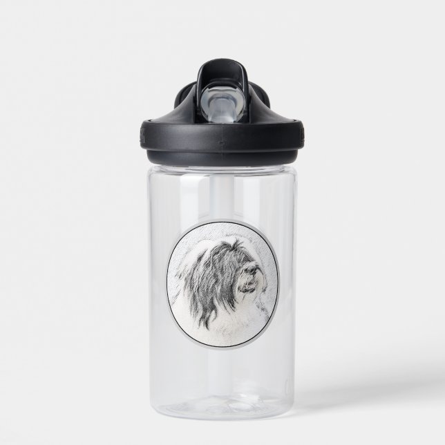 Bearded Collie Zeichnend - Niedliche Original Hund Trinkflasche (Vorne)