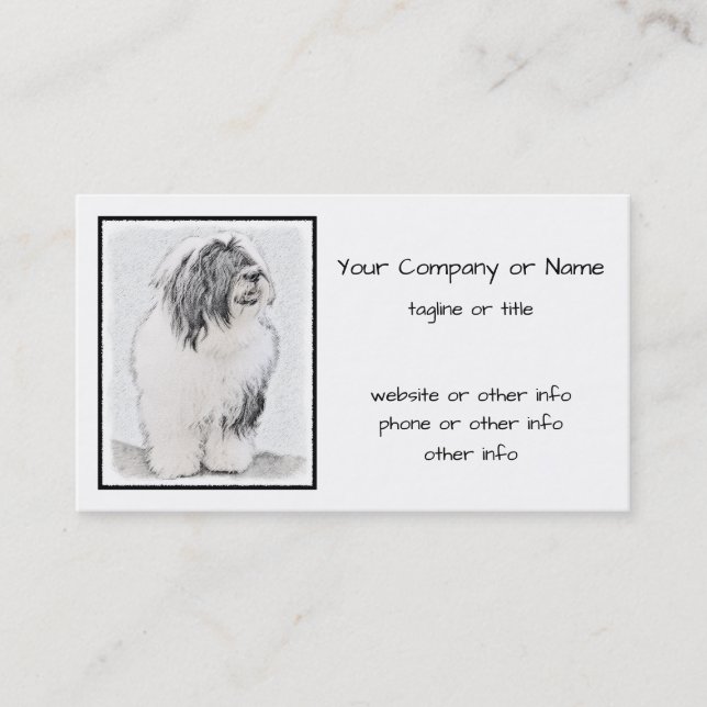 Bearded Collie Zeichnend - Niedliche Original Hund Visitenkarte (Vorderseite)