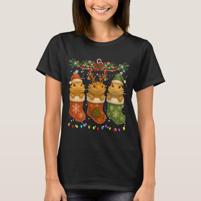 Bearded Dragon In Christmas Socks Lights Bearded D T-Shirt (Vorderseite)