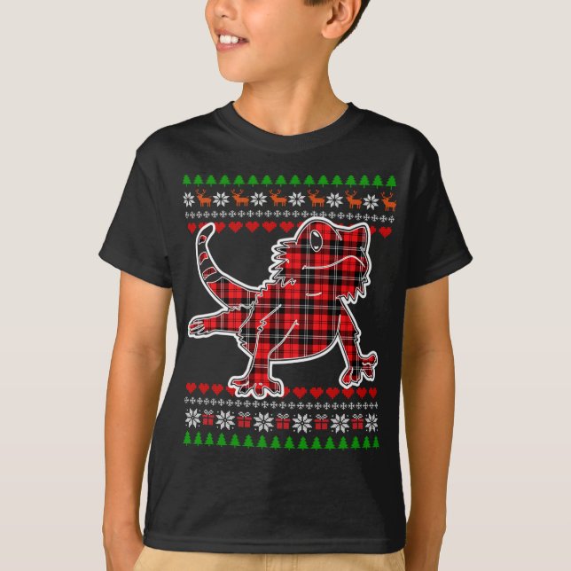 Bearded Dragon Karierte hässliche Weihnachtsfeier  T-Shirt (Vorderseite)