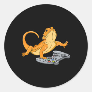 Bearded Dragon Lizard Gamer Video Gecko Runder Aufkleber
