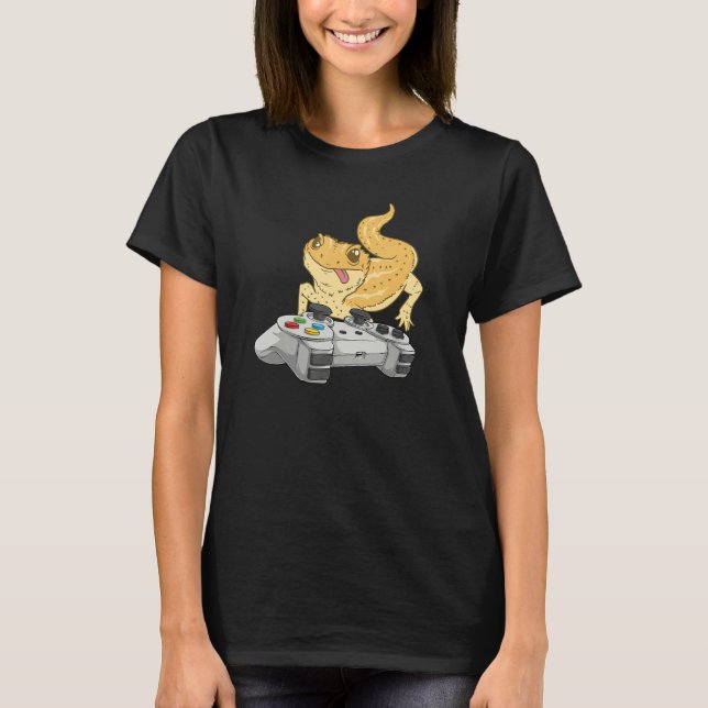 Bearded Dragon Playing Video Game  Reptile Lizard  T-Shirt (Vorderseite)