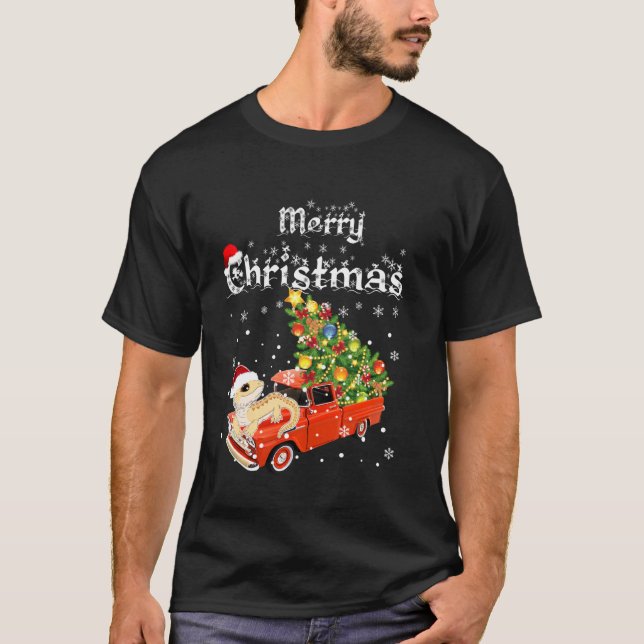 Bearded Dragon Ride Red Truck Christmas Pajama T-Shirt (Vorderseite)