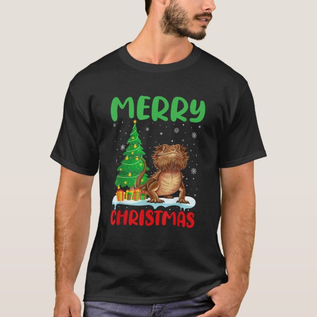 Bearded Dragon Tree Xmas Sweater Men Ugly Ch T-Shirt (Vorderseite)