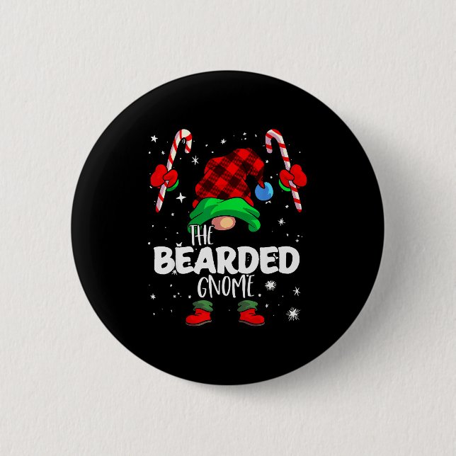 Bearded Gnome Red Buffalo Plaid Matching Family Ch Button (Vorderseite)