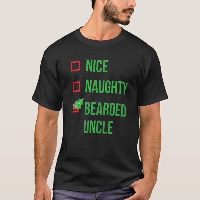 Bearded Uncle Funny Pajama Weihnachten T-Shirt (Vorderseite)