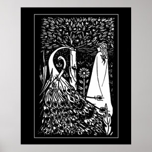 Beardsley Lady & Peacocks Poster Print