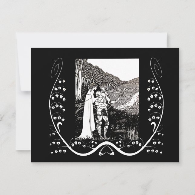 Beardsley Nouveau Ritter u. Dame Wedding Einladung (Vorderseite)