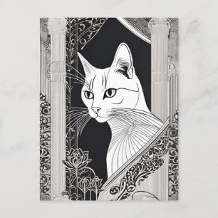 Beardsley Style Cat Postcard Postkarte