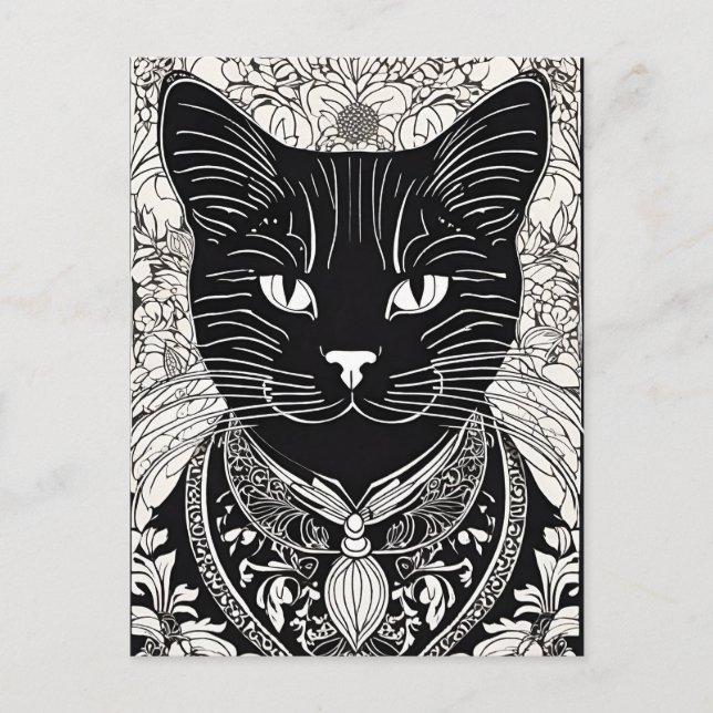 Beardsley Style Cat Postcard Postkarte (Vorderseite)