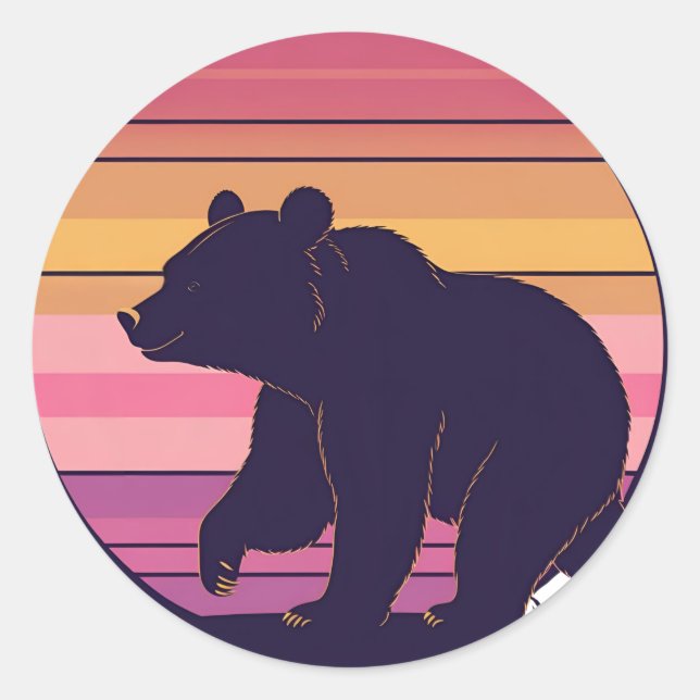 Bearly Awake - Funny Retro Bear Sunset Design Runder Aufkleber (Vorderseite)