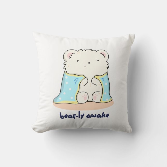 Bearly Awake Funny Sleepy Bären Puff Kissen (Vorderseite)
