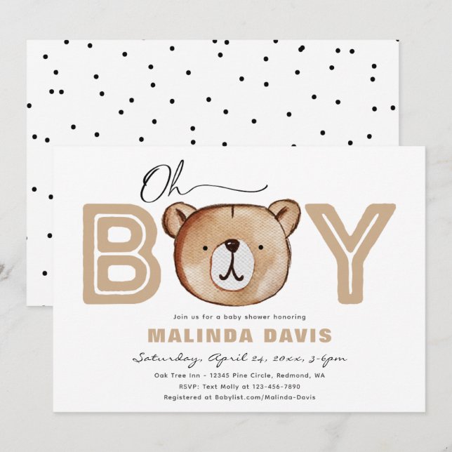 Bearly Baby Shower Einladung | Bear Baby Dusche (Vorne/Hinten)