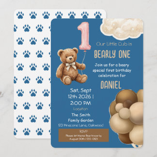 Bearly One Teddy Bear Einladung zum ersten Geburts