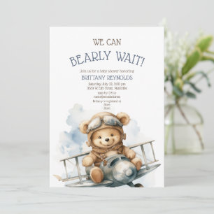 Bearly Wait Airplane Blue Baby Dusche Einladung