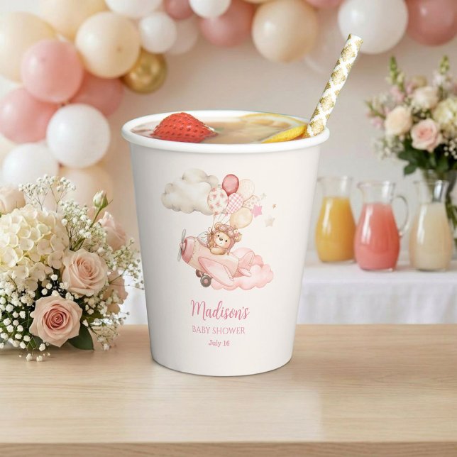 Bearly Wait Aviator Mädchen Baby Shower Pappbecher (We Can Bearly Wait Aviator Teddy Bear Tableware Paper Cups | Girl Baby Shower)
