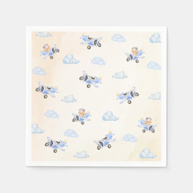 Bearly Wait Baby Shower Flying Bear & Cloud  Serviette (Vorderseite)