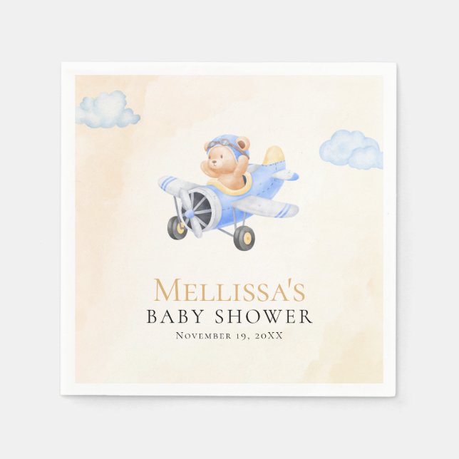 Bearly Wait Baby Shower, Flying Bear Watercolor  Serviette (Vorderseite)
