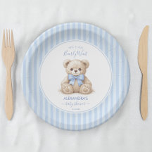 Bearly Wait Baby Shower Teddybär & Blaue Streifen