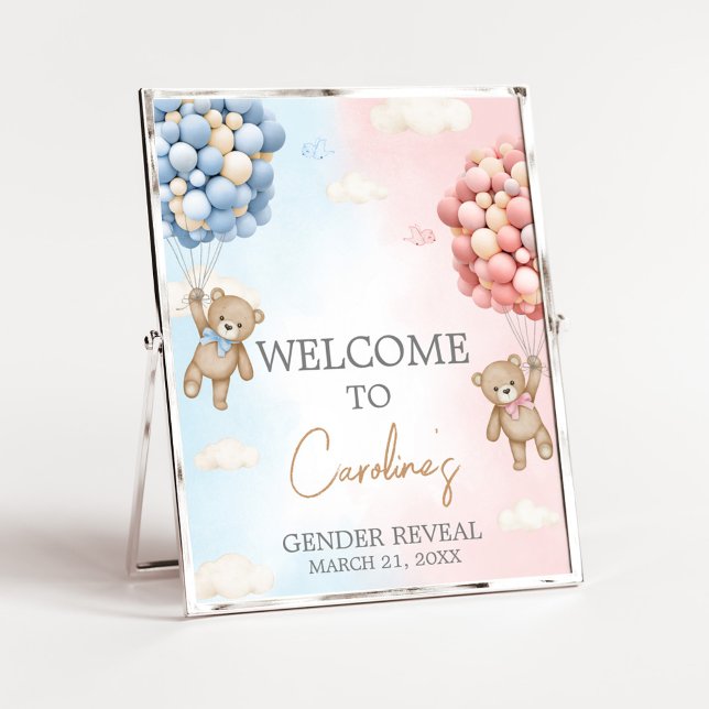 Bearly Wait BärBalloon Geschlecht Enthüllung Willk Poster (Bear Balloon He or She Gender Reveal Welcome Sign)