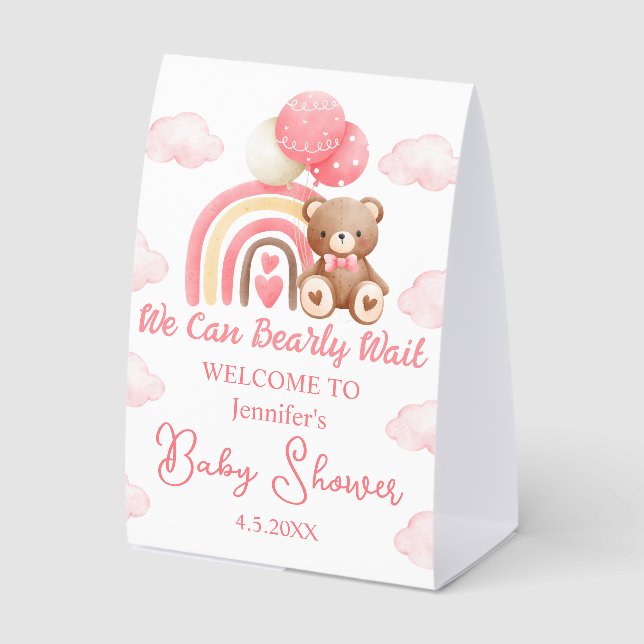  bearly wait, bear baby shower pink welcome tischaufsteller  (Vorderseite)