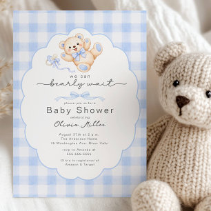 Bearly Wait Blauer Teddybär Baby Shower Einladung