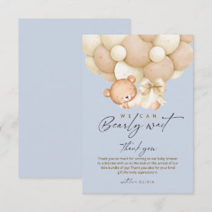 Bearly Wait Blaues Jungen-Baby-Party Dankeskarte