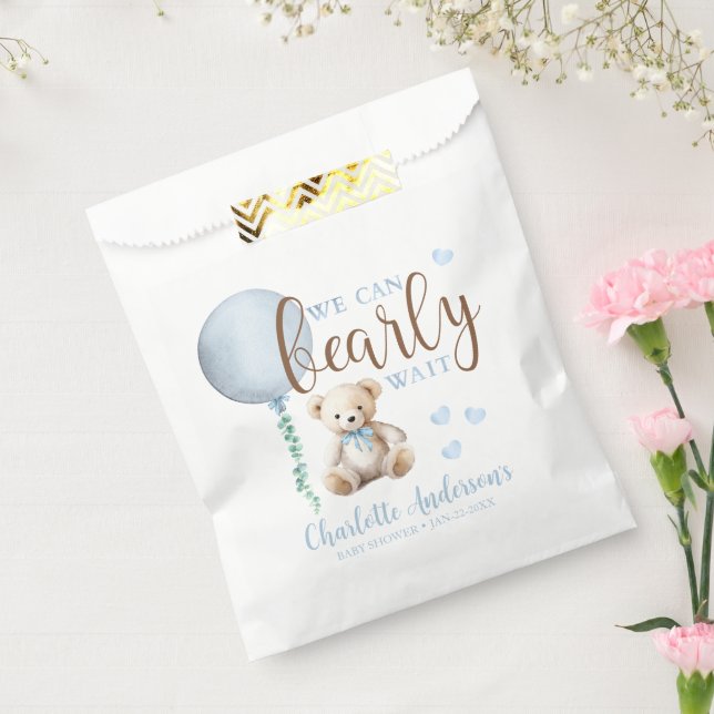 Bearly Wait Blue Teddy Bear Baby Dusche Beutel Geschenktütchen (Versiegelt)