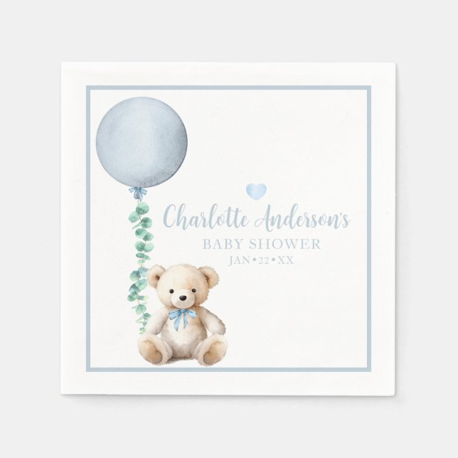 Bearly Wait Blue Teddy Bear Baby Dusche Napkins Serviette (Vorderseite)