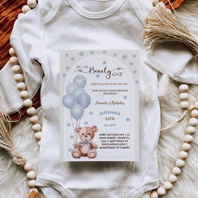 Bearly Wait Blue Vintag Baby Boy Dusche Einladung (Von Creator hochgeladen)