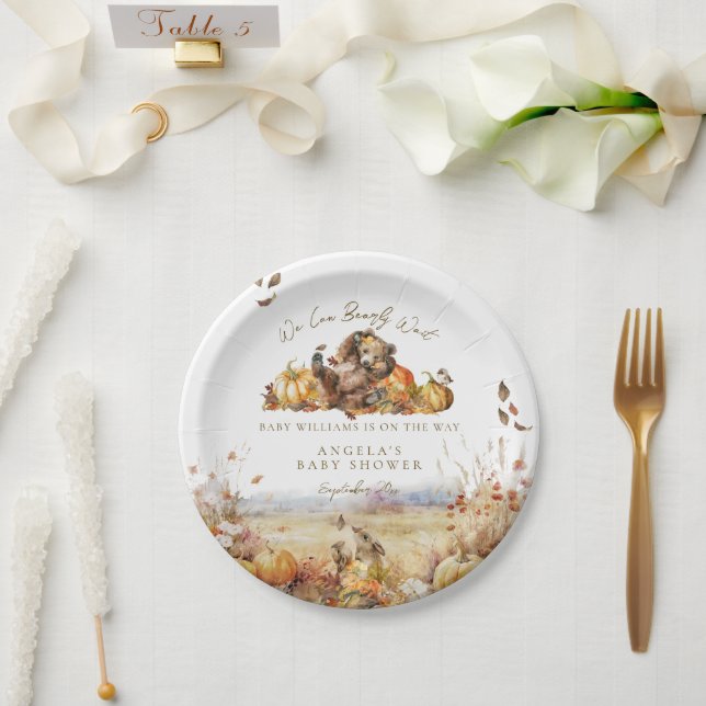 Bearly Wait Fall Woodland Watercolor Babydusche Pappteller (Hochzeit)