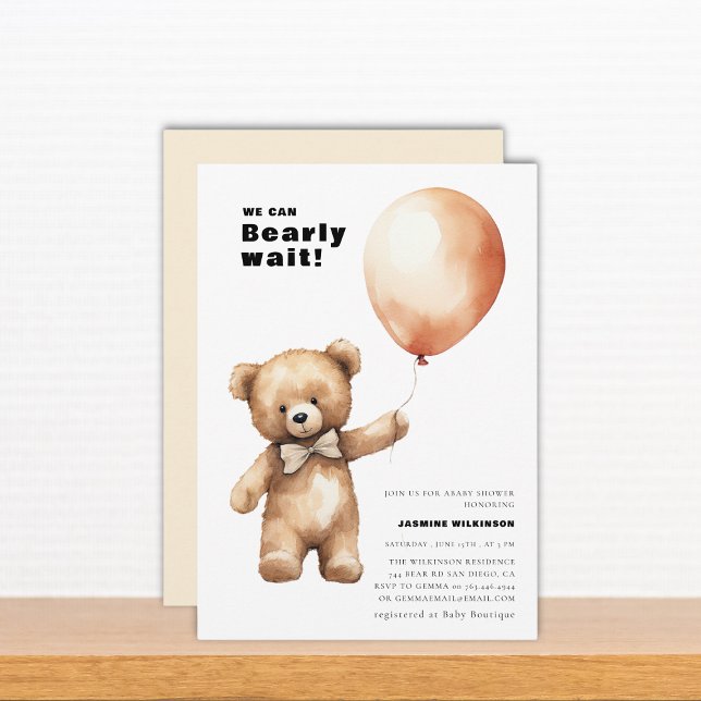 Bearly wait gender neutre baby shower Invitation (Créateur téléchargé)