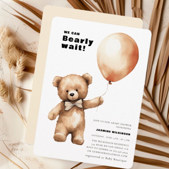 Bearly wait gender neutre baby shower Invitation (Créateur téléchargé)