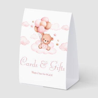 bearly wait, girl baby shower cards and gifts pink tischaufsteller 