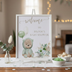 Bearly Wait Green Boho Bär Duschschild Fotodruck